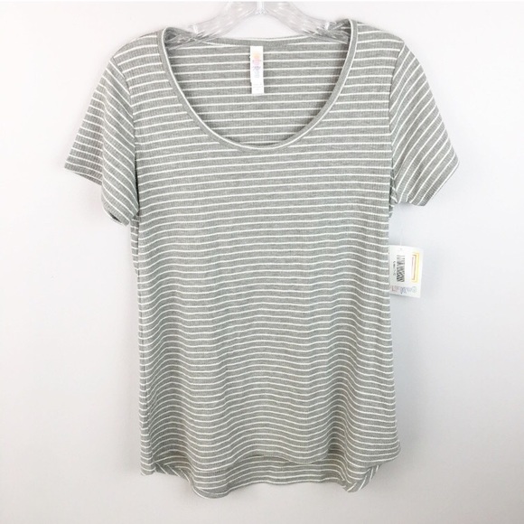 LuLaRoe Tops - LuLaRoe NWT grey and white striped perfect tee XS